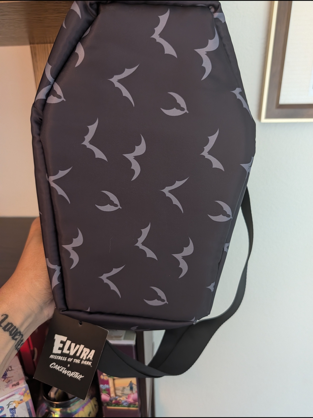 Elvira Coffin-Shaped Black Graphic Crossbody Bag - Picture 4 of 4